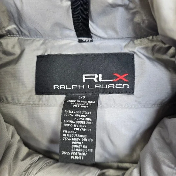RLX Ralph Lauren Down Puffer Vest Mens Large Silver Zip Nylon